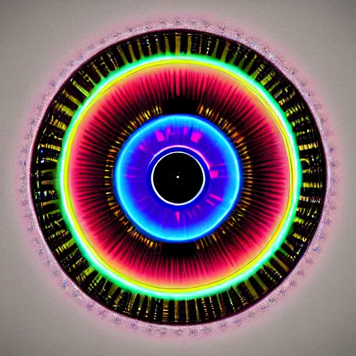 Image similar to cyberpunk neon colored blackhole mandala eye art