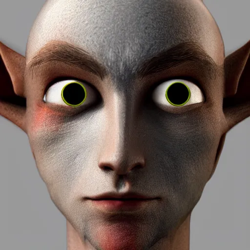 Image similar to An elf with an ashen complexion, large red eyes without irises. .