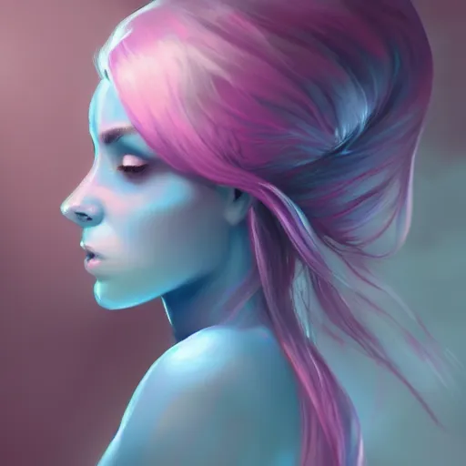 Prompt: A beautiful blue alien woman, pretty, pink smoke, artstation, deviantart, Charlie Bowater