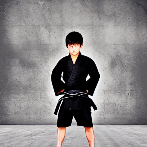 Image similar to mazoku boy, martial artist boy, wearing ultra - black gi, vantablack clothing, absolute black clothing, anime wallpaper, red eyes