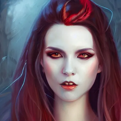 Prompt: beautiful digital portrait painting of an attractive vampire queen by Cris Ortega, Papaninja and Artgerm —q 2 —ar 4:6