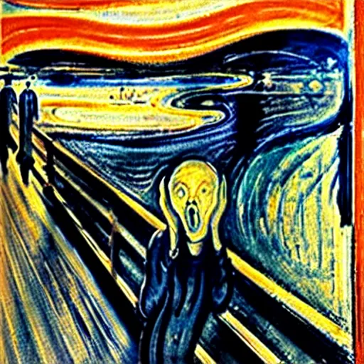 Prompt: the scream by edvard munch in japanese landscape, high resolution