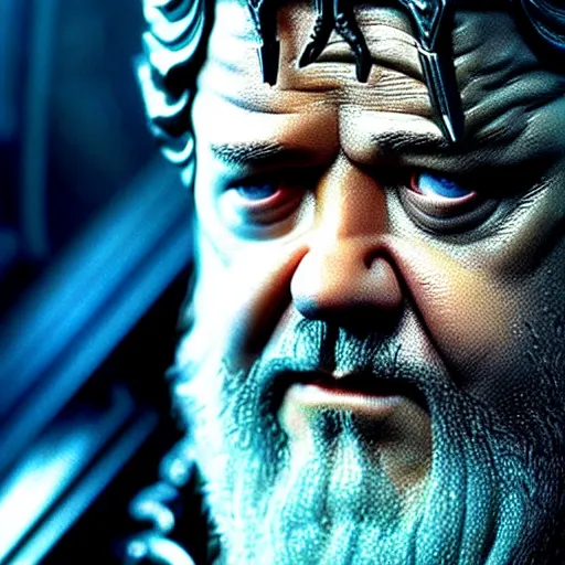 Image similar to Russell Crowe as zeus in a Marvel movie by nuri iyem, james gurney, james jean, greg rutkowski, anato finnstark. hyper detailed, 50mm, award winning photography.