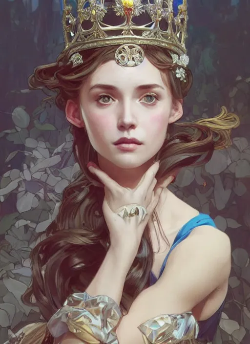 Image similar to hannah owo as queen, incredibly detailed face, pretty face, light dress, true anatomy, art by artgerm and greg rutkowski and alphonse mucha