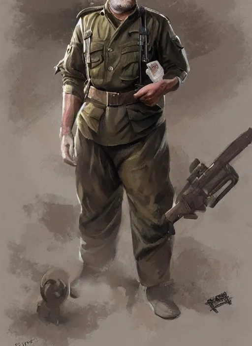 Image similar to Gerry Scotti wearing 1940s soldier clothes, elegant, digital painting, concept art, smooth, sharp focus, illustration, from StarCraft by Ruan Jia and Mandy Jurgens and Artgerm and William-Adolphe Bouguerea