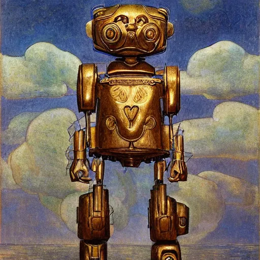 Image similar to sculpture of an ornate robot cat, by annie swynnerton and diego rivera and nicholas roerich and jean delville, symbolist, dramatic lighting, god rays, art brut, rich colors, smooth, sharp focus, extremely detailed, adolf wolfli, by janet fish and ( donato giancola and bilibin )