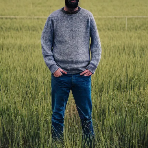 Image similar to A man intensely staring at gras, XF IQ4, 150MP, 50mm, F1.4, ISO 200, 1/160s, natural light