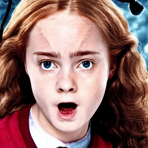 Image similar to Saddie Sink in Harry Potter as Hermione Granger, Movie Shot, high quality, 8k,