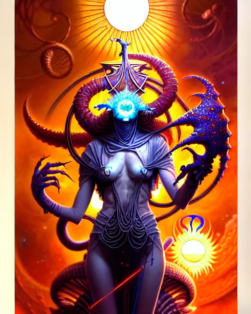 Image similar to the sun, tarot card, fantasy character portrait made of fractals, ultra realistic, wide angle, intricate details, the fifth element artifacts, highly detailed by peter mohrbacher, hajime sorayama, wayne barlowe, boris vallejo, aaron horkey, gaston bussiere, craig mullins