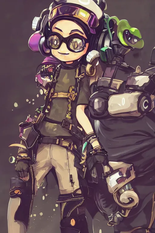 Image similar to splatoon nintendo one character dynamic poses digital painting on canvas, victorian steampunk, yoji shinkawa, yoshitaka amano, cyberpunk, trending on artstation, featured on pixiv, cinematic composition, 8 k