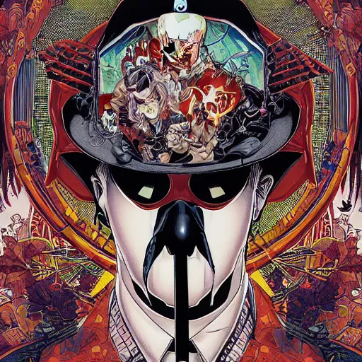 Image similar to portrait of crazy mister x, symmetrical, by yoichi hatakenaka, masamune shirow, josan gonzales and dan mumford, ayami kojima, takato yamamoto, barclay shaw, karol bak, yukito kishiro