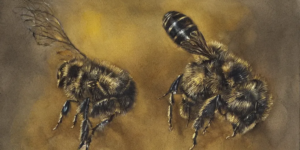 Prompt: Bee watercolour, Gustave Doré art, Trending on artstation.