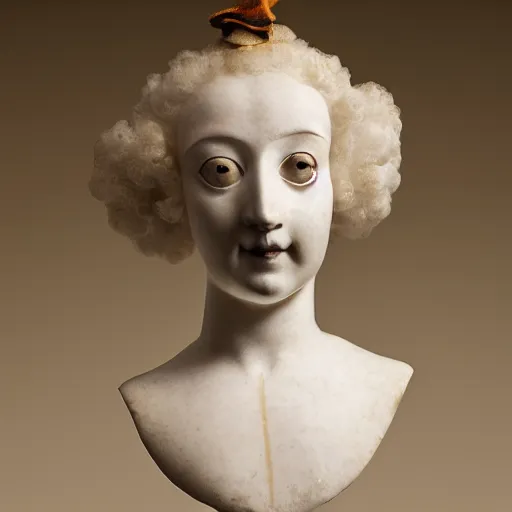 Prompt: a porcelain portrait bust of pierrot, 1 8 th century style, british museum, studio lighting, 4 k