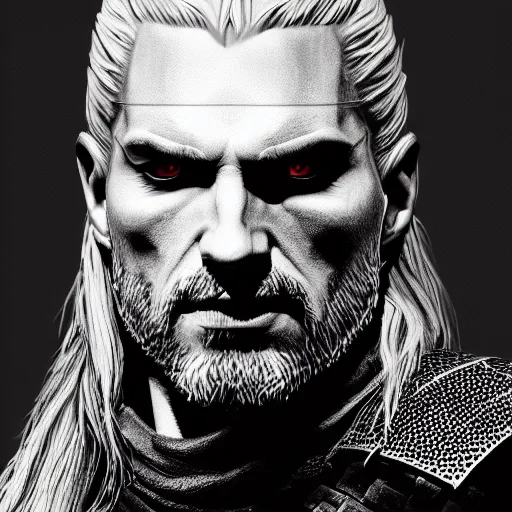Prompt: a very detailed pencil drawing of herald witcher giga chad 4 k, high resolution, still, landscape, hd, dslr, hyper realistic, sketch