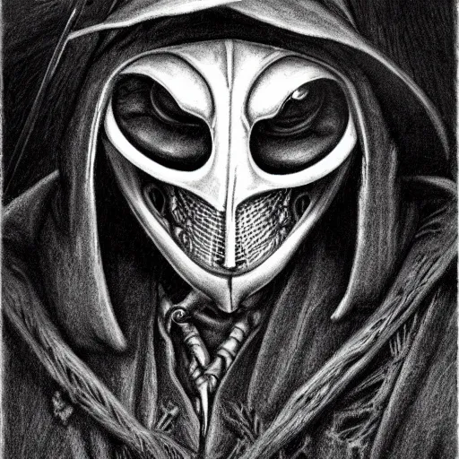 Image similar to a portrait of a plague doctor gunslinger, dark fantasy, horror, western, hell, ultrafine detailed pencil art on paper by frank frazetta and vito acconci and and takeshi obata, death note style, symetric body, cgsociety, sharp focus, detailed face