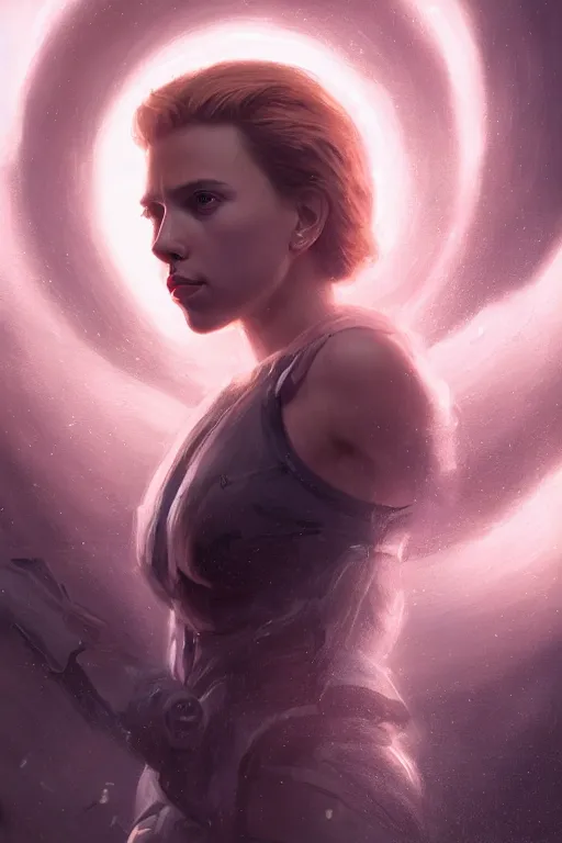 Image similar to a fancy portrait of an alien Scarlett Johansson by Greg Rutkowski, Sung Choi, Mitchell Mohrhauser, Maciej Kuciara, Johnson Ting, Maxim Verehin, Peter Konig, final fantasy , mythical, 8k photorealistic, cinematic lighting, HD, high details, atmospheric,