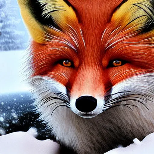 Prompt: well fluffy fox, snow, photo, photorealistic