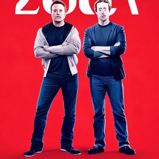 Image similar to A movie cover with Elon Musk And Mark Zuckerberg in it