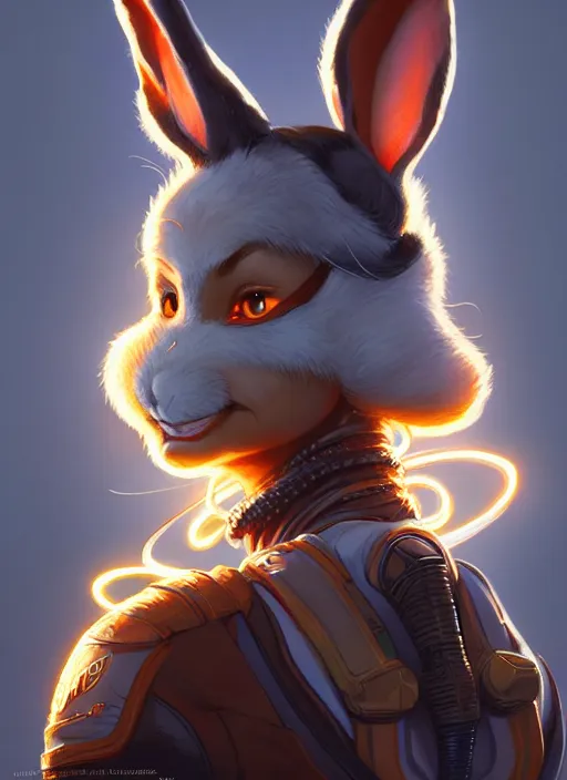 Image similar to portrait of apex legends bugs bunny, intricate, elegant, glowing lights, highly detailed, digital painting, artstation, glamor pose, concept art, smooth, sharp focus, illustration, art by artgerm and greg rutkowski, artey freytag