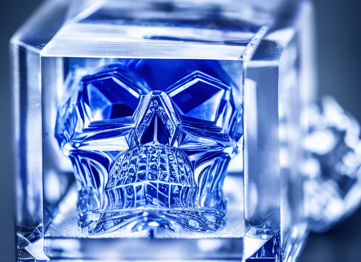 Image similar to crystal skull encased in crystal cube. Highly detailed 8k. Intricate. Nikon d850 55mm. Award winning photography.