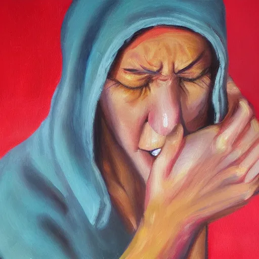 Image similar to Woman in pain after stubbing her toe badly, hurting, oil painting, photorealism