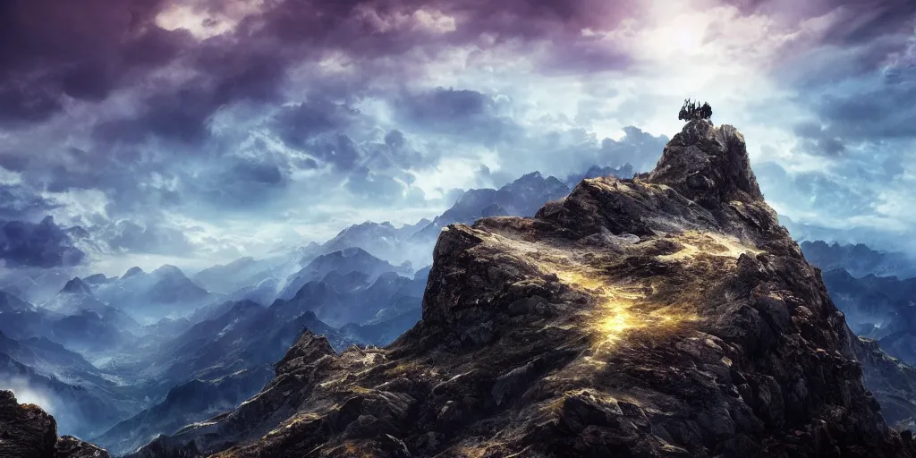 Image similar to the top of a mountain, epic composition, epic lighting, detailed and intricate image, cinematic, 4K