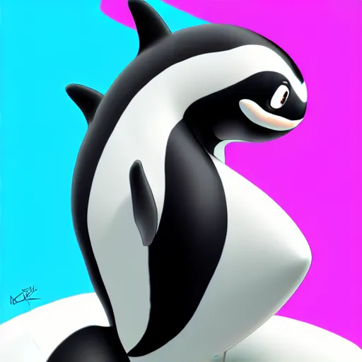 Image similar to a person transforming into and orca pooltoy, hd, drawing, digital art