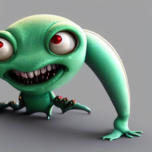 Prompt: cute anthropomorphic alien caterpillar creature with many legs and big eyes detailed character concept 3 d pixar style render 4 k