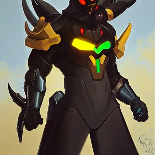 Image similar to greg manchess portrait painting of partially armored umbreon as overwatch character, medium shot, asymmetrical, profile picture, organic painting, sunny day, matte painting, bold shapes, hard edges, street art, trending on artstation, by huang guangjian, gil elvgren, ruan jia, greg rutkowski, gaston bussiere