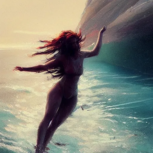 Prompt: a girl falling into ocean art shot, galaxy, artstation, by greg rutkowski,