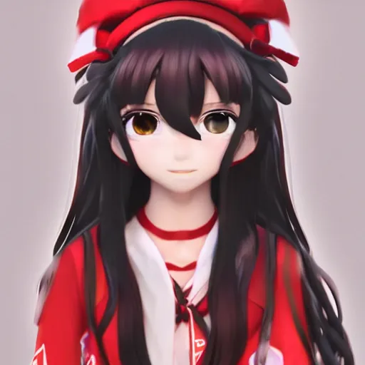 Prompt: woman Reimu Hakurei in streetwear, digital art, octane render, blender, trending on artstation, touhou, beautiful face