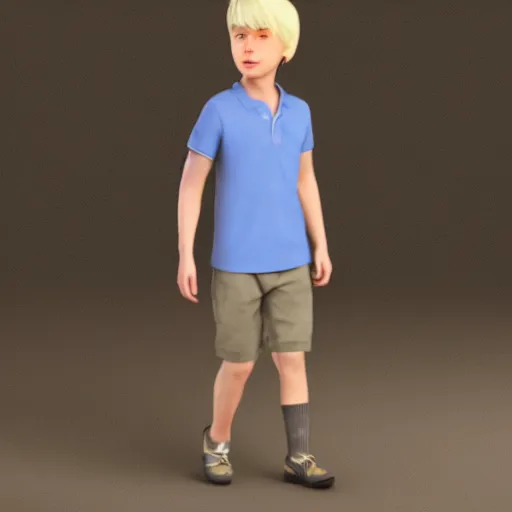 Image similar to full body unreal engine 5 render of a blonde boy