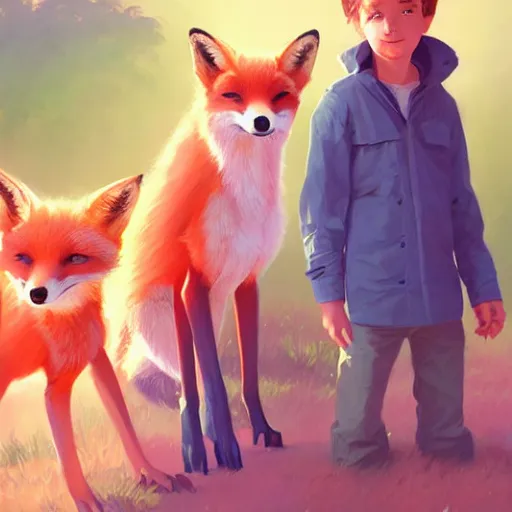 Image similar to painted portrait of a family portrait of foxes, fantastically pastel colors, octane render, matte painting concept art, official fanart behance hd artstation by jesper elsing, by rhads and makoto shinkai and lois van baarle and ilya kuvshinov and rossdraws