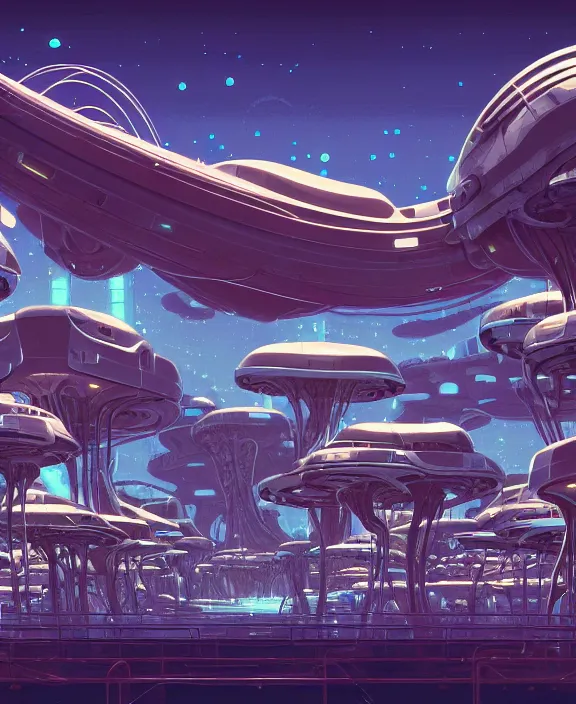 Prompt: simplicity, an amusement park made out of simple alien creatures, simple biological forms, internal organs, in the style of an asymmetrical spaceship, apocalyptic environment, by dan mumford, yusuke murata, makoto shinkai, ross tran, cinematic, unreal engine, cel shaded, featured on artstation, pixiv