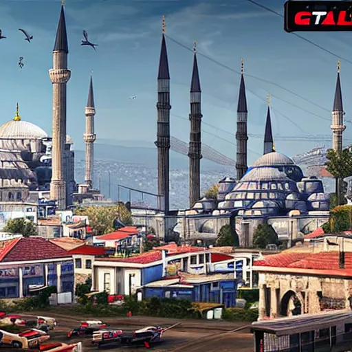 Image similar to istanbul like a gta 5, gta v, hyper realistic, grand theft auto,