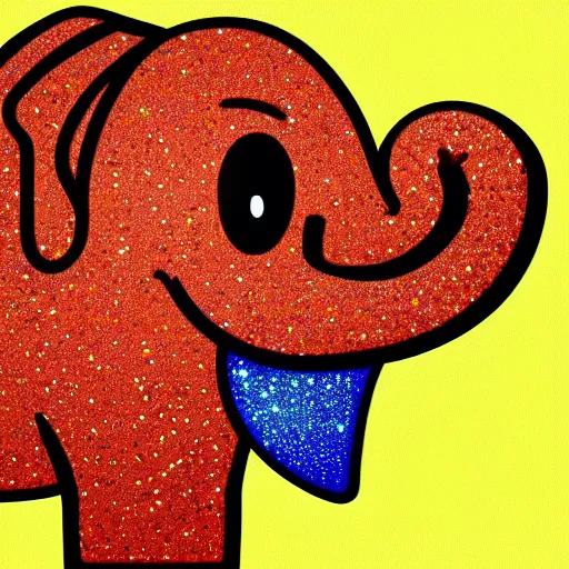 Image similar to an emoji of a cryping elephant with a sparkly background