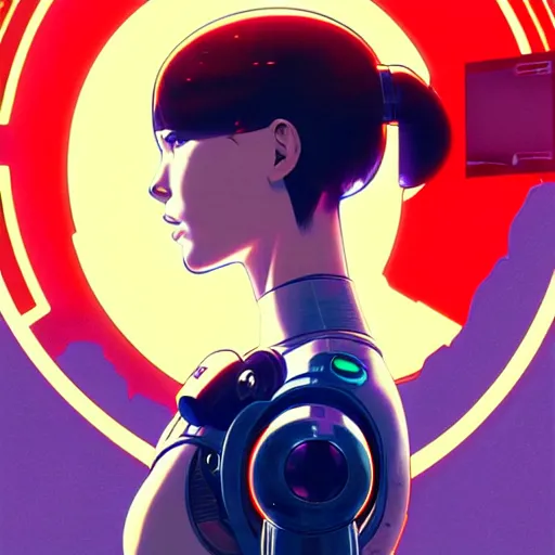 Image similar to side portrait scifi cyborg girl with robotic parts and spacesuit | | head only in center of image, audrey plaza, fine detail!! anime!! realistic shaded lighting!! poster by ilya kuvshinov katsuhiro otomo ghost - in - the - shell, magali villeneuve, artgerm, jeremy lipkin and michael garmash and rob rey