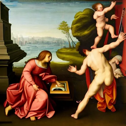 Prompt: a renaissance painting of a computer hacker