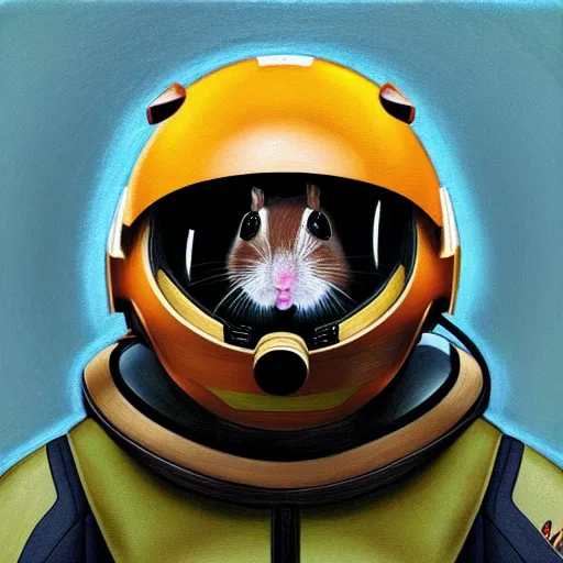 Image similar to “ hamster in a mech suit, helmet in hand, detailed portrait ”