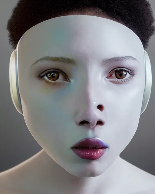 Image similar to centered portrait of soulful young shari headly as a solarpunk mecha humanoid robotic parts with bright led lights, real human face, pudica gesture bouguereau style, in white room, ultra - realistic and intricate, soft portrait shot 8 k