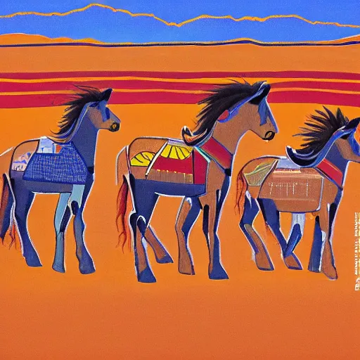 Image similar to Horses on the plains in Navajo art style