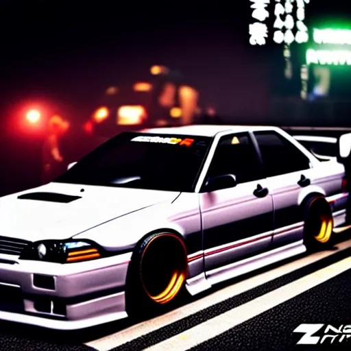 Image similar to a car JZX100 twin turbo drift at illegal car meet, Shibuya prefecture, city midnight mist lights, cinematic lighting, photorealistic, highly detailed wheels, high detail