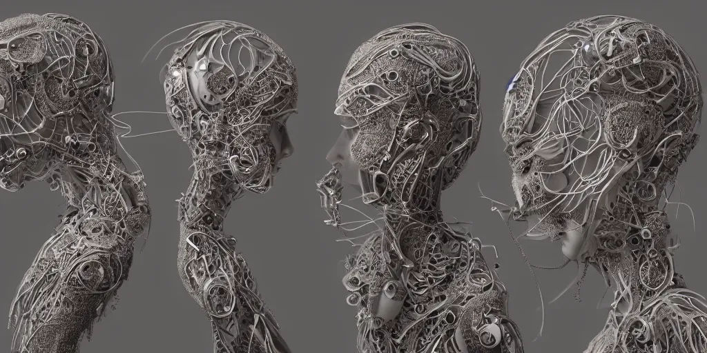 Image similar to realistic photography of a female cyborg humanoid, back arched, grasping, silicon ribbon highly detailed intricate filigree, in the style of beth cavener, jin kagetsu, wlop,, symmetry, masterpiece, concept art, ringflash, highkey lighting, ambient lighting, hard key light, octane render, 8 k, artstation