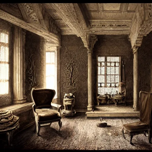 Prompt: An interior of room, in style of Keith Thompson