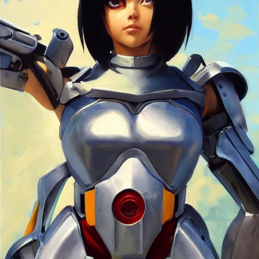 Image similar to greg manchess portrait painting of battle angel alita as overwatch character, medium shot, asymmetrical, profile picture, organic painting, sunny day, matte painting, bold shapes, hard edges, street art, trending on artstation, by huang guangjian and gil elvgren and sachin teng