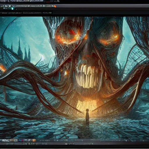 Image similar to a journey through a computer's nightmare, highly detailed, 4 k, trending on artstation