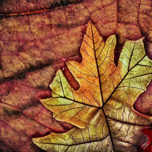 Image similar to a macro 8mm photo of a maple leaf, macro photograph, photo, photorealistic