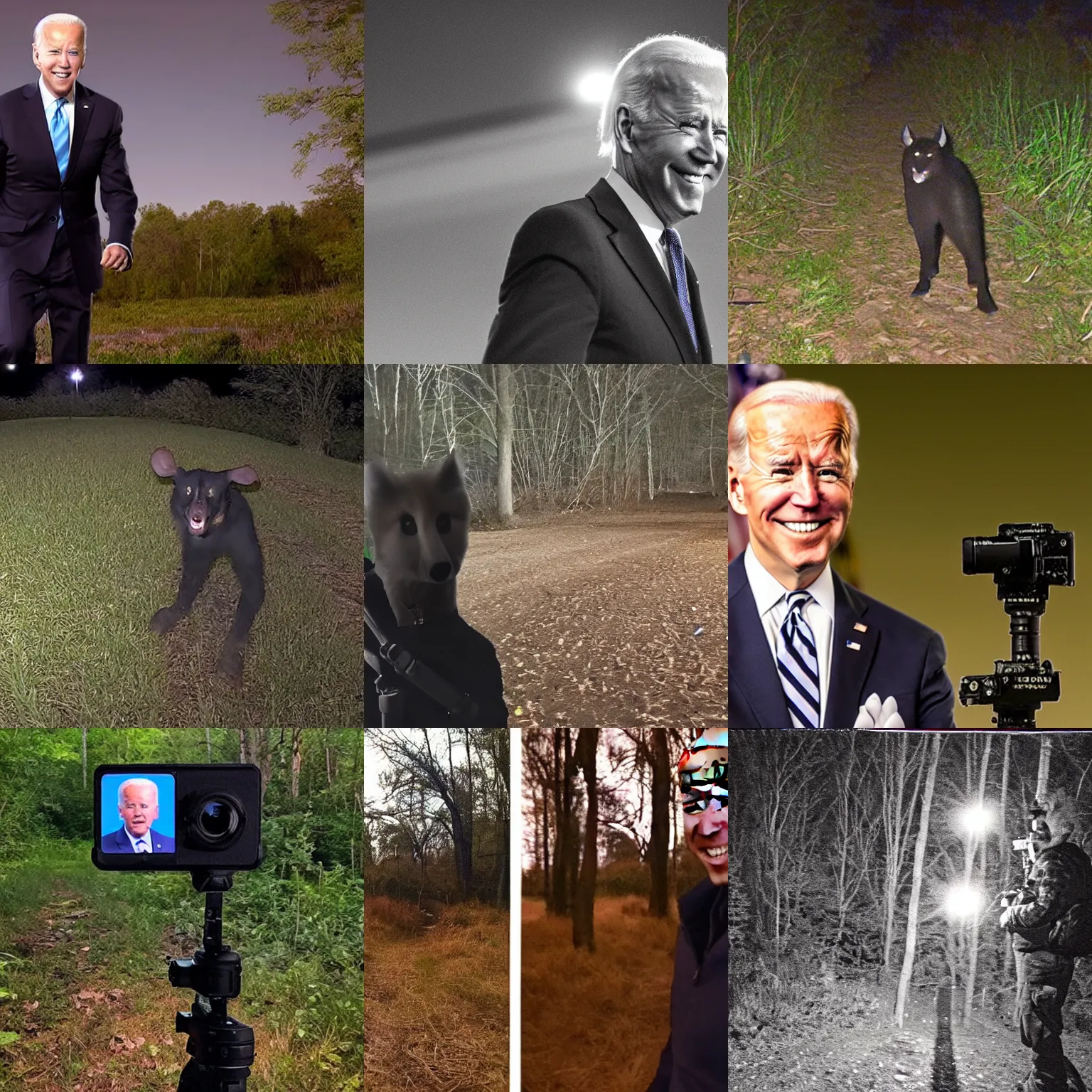 Prompt: Joe Biden trailcam at night