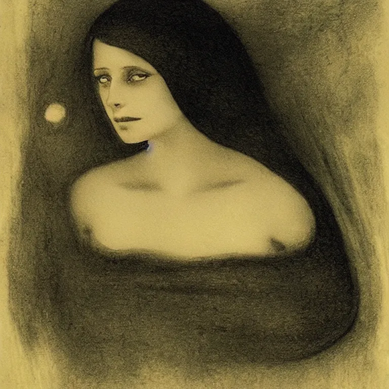 Prompt: beautiful portrait of The princess of The Cold by Alfred Kubin, environment and concept art, iridescent, flickering light, extremely detailed