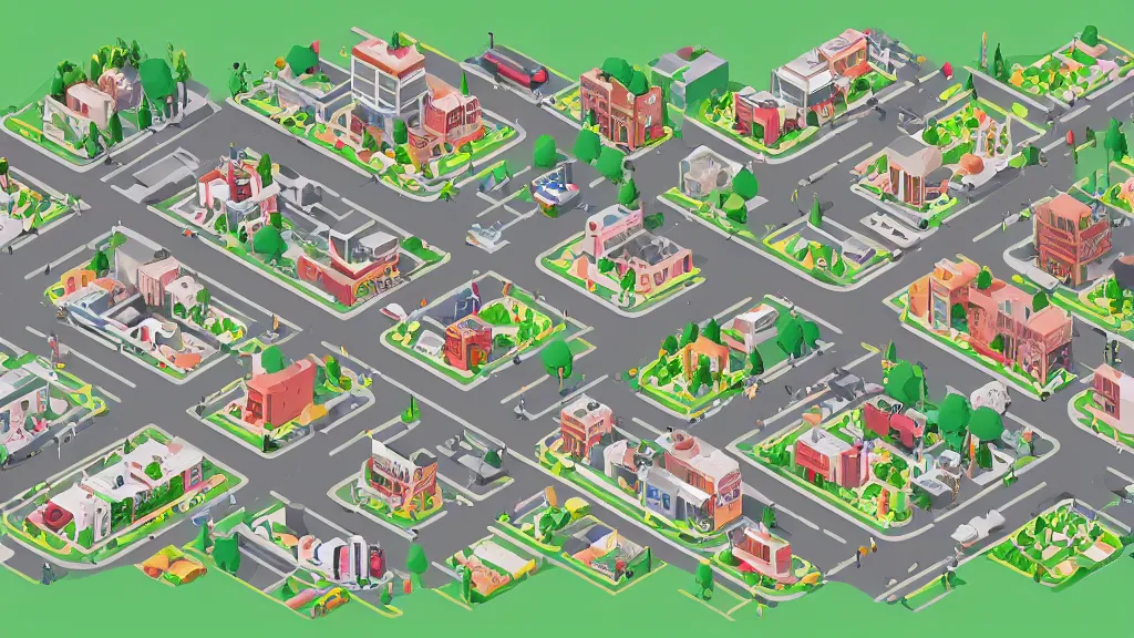 Image similar to avant - garde pushy isometric subway village / city setting